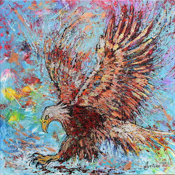 Bald Eagle Poster featuring the painting Bald Eagle Hunting by Jyotika Shroff