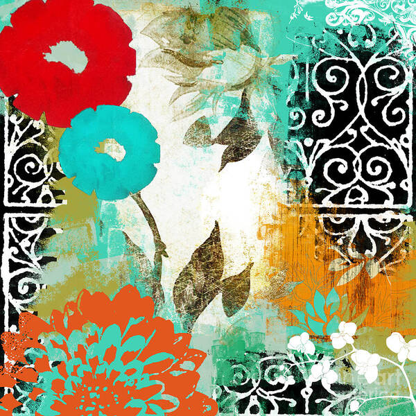 Abstract Poster featuring the painting Bali I Abstract Collage Painting by Mindy Sommers