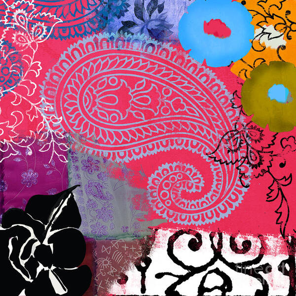 Abstract Poster featuring the painting Bali III Abstract Collage Painting by Mindy Sommers