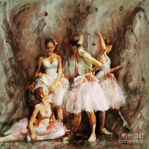 Ballerina Poster featuring the painting Ballerina Dancing Girlss by Gull G