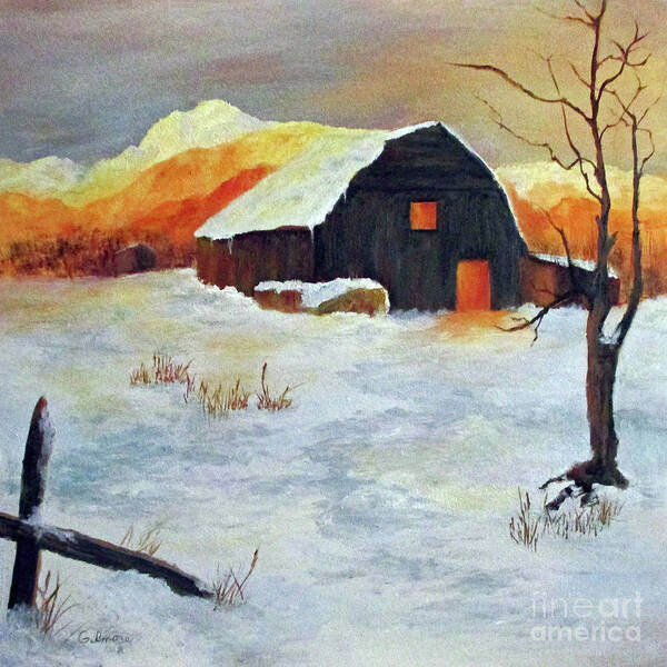 Landscape Poster featuring the painting Barn in Winter by Roseann Gilmore