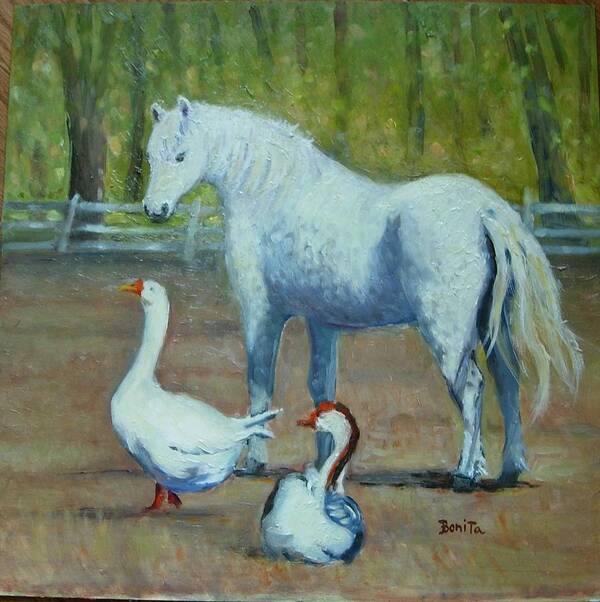 Pony Poster featuring the painting Barnyard Friends by Bonita Waitl