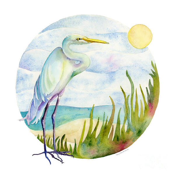 White Bird Poster featuring the painting Beach Heron by Amy Kirkpatrick