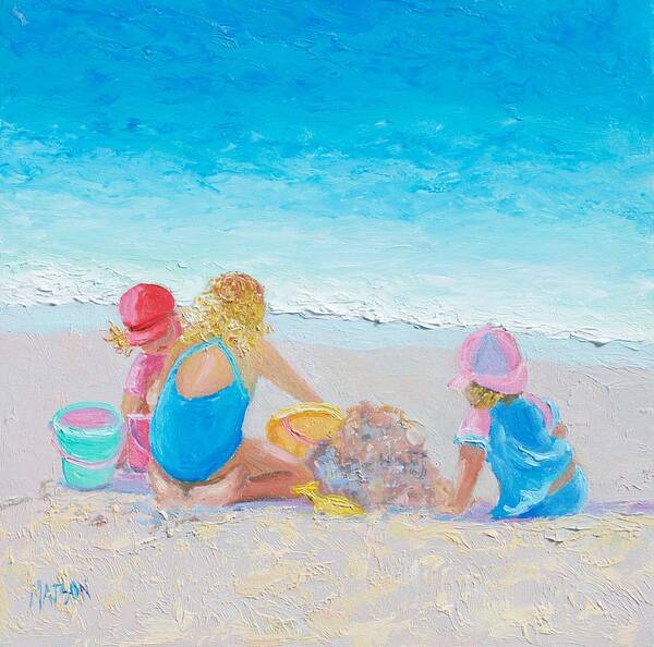 Beach Poster featuring the painting Beach Painting - Building sandcastles by Jan Matson