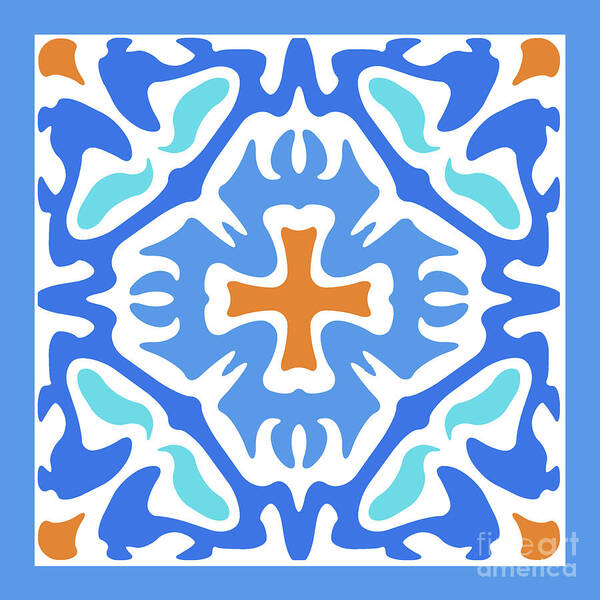 Blue Poster featuring the digital art Beachy Blue Abstract with Orange Accent by Melissa A Benson
