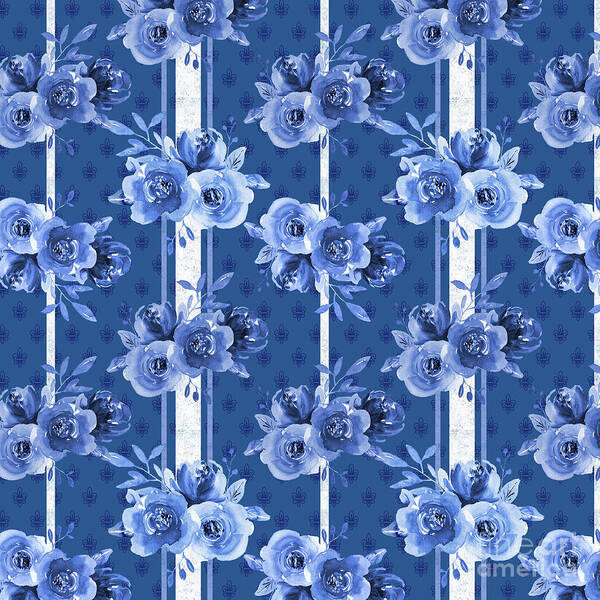 Blue Poster featuring the digital art Beautiful Blue Floral F by Jean Plout