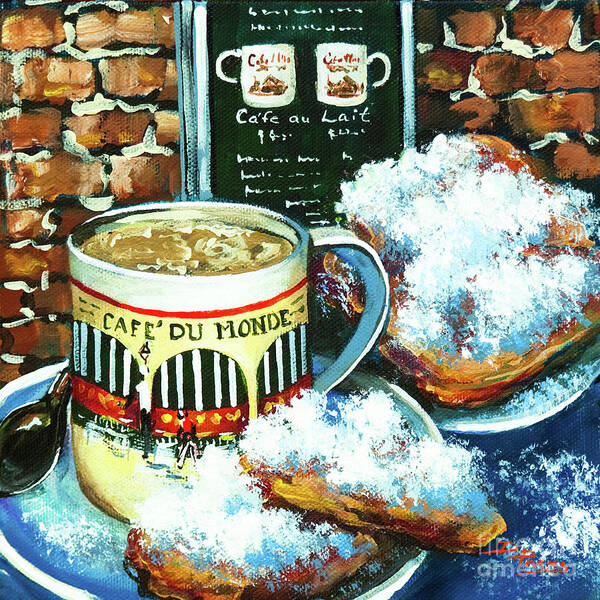 New Orleans Art Poster featuring the painting Beignets and Cafe au Lait by Dianne Parks