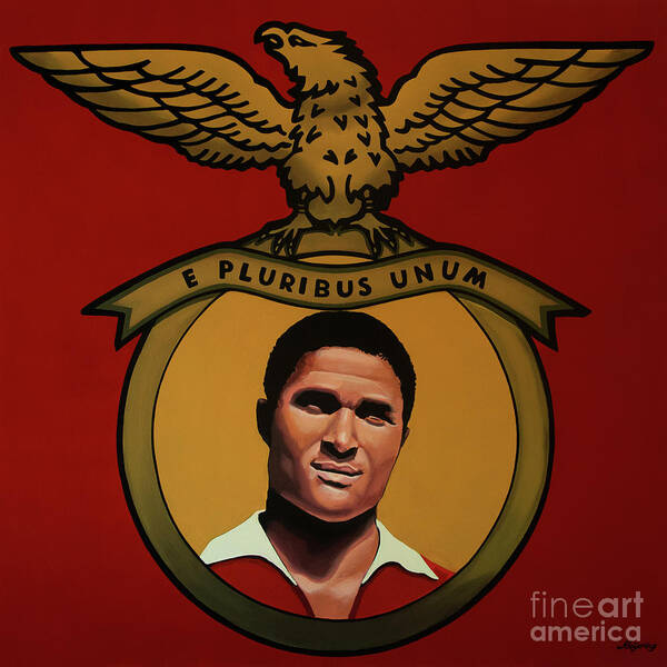 Eusebio Poster featuring the painting Benfica Lisbon Painting by Paul Meijering