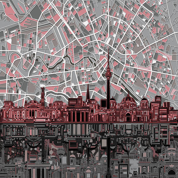 Berlin Poster featuring the digital art Berlin City Skyline Abstract by Bekim M