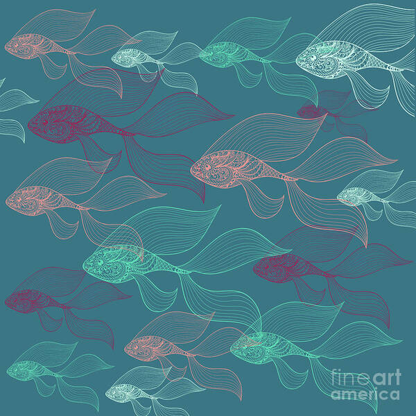 Nature Pattern Poster featuring the digital art Beta Fish Animals Pattern by Mark Ashkenazi