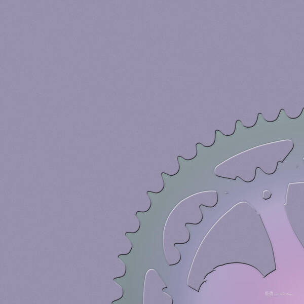 'two-wheel Drive' Collection By Serge Averbukh Poster featuring the digital art Bicycle Chain Ring on Lavender Mist - 1 of 4 by Serge Averbukh