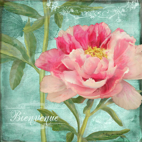 Butterfly Poster featuring the painting Bienvenue - Peony Garden by Audrey Jeanne Roberts