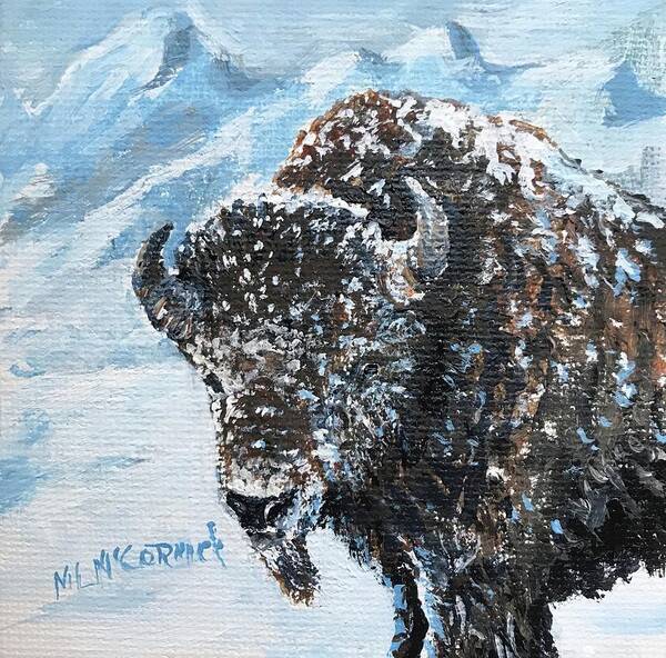 Bison Poster featuring the painting Bison of the Tetons by ML McCormick