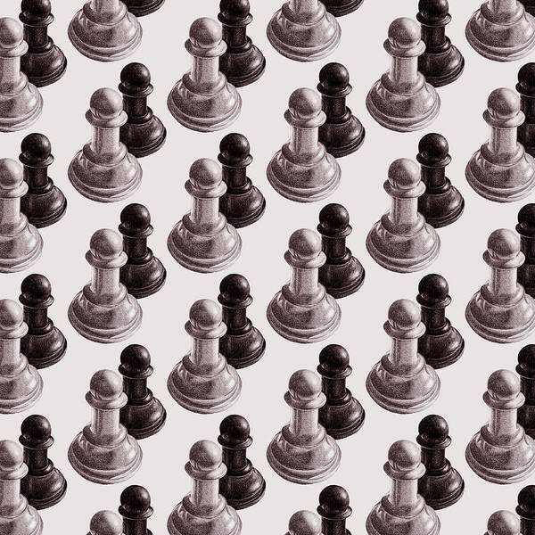 Chess Poster featuring the digital art Black And White Chess Pawns Pattern by Boriana Giormova