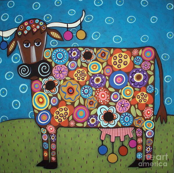 Cow Art Poster featuring the painting Blooming Cow by Karla Gerard