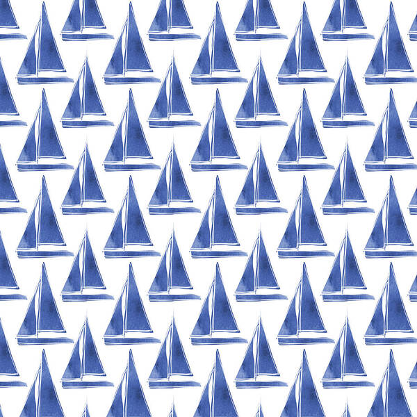 Boats Poster featuring the digital art Blue and White Sailboats Pattern- Art by Linda Woods by Linda Woods