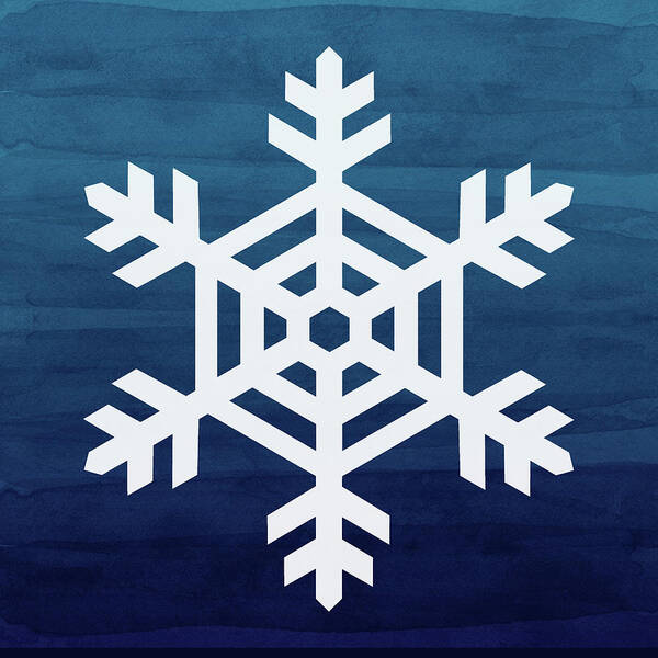 Snowflake Poster featuring the mixed media Blue and White Snowflake- Art by Linda Woods by Linda Woods