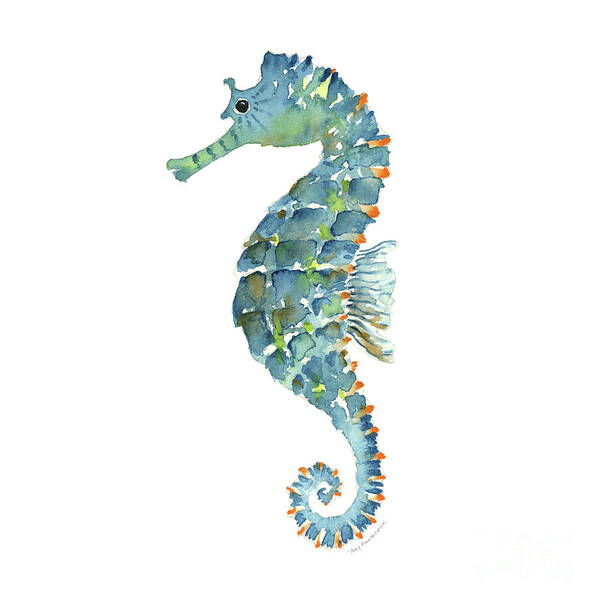 Beach House Poster featuring the painting Blue Seahorse by Amy Kirkpatrick