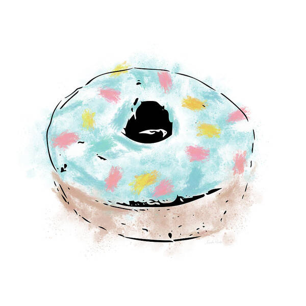 Donut Poster featuring the mixed media Blue Sprinkle Donut- Art by Linda Woods by Linda Woods
