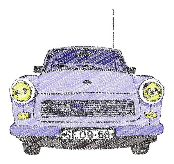 Blue Poster featuring the digital art Blue Trabant by Piotr Dulski