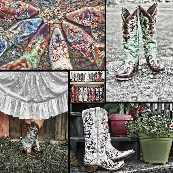 Boot Collage Poster featuring the photograph Boot Collage by Sharon Popek