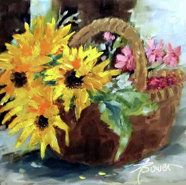 Sunflowers Poster featuring the painting Bringing In The Sunshine by Adele Bower