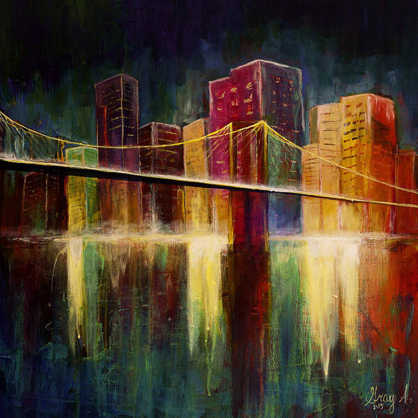 City Scape Poster featuring the painting Brooklyn Bridge by Gray Artus