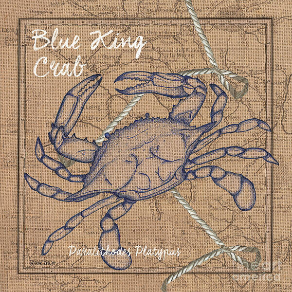 Blue Crab Poster featuring the painting Burlap Blue Crab by Debbie DeWitt