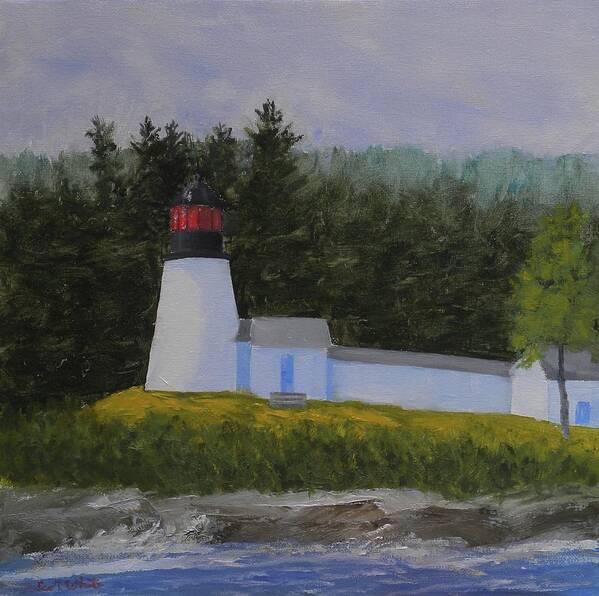 Lighthouse Landscape Ocean Seascape Burnt Island Boothbay Maine Poster featuring the painting Burnt Island Light by Scott W White