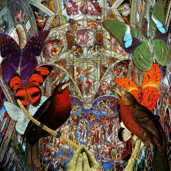 Italy Poster featuring the digital art Butterflies Birds And Heart by Joseph Mosley
