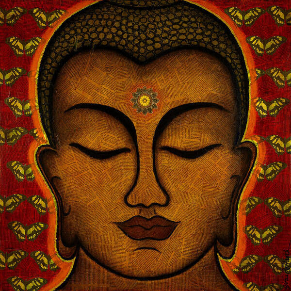 Buddha Poster featuring the mixed media Butterfly Invocation by Gloria Rothrock