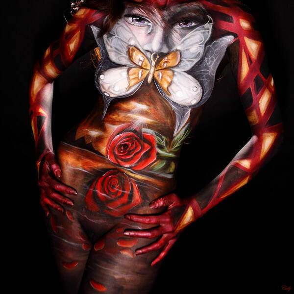 Body Paint Poster featuring the photograph Butterfly Kisses by Cully Firmin