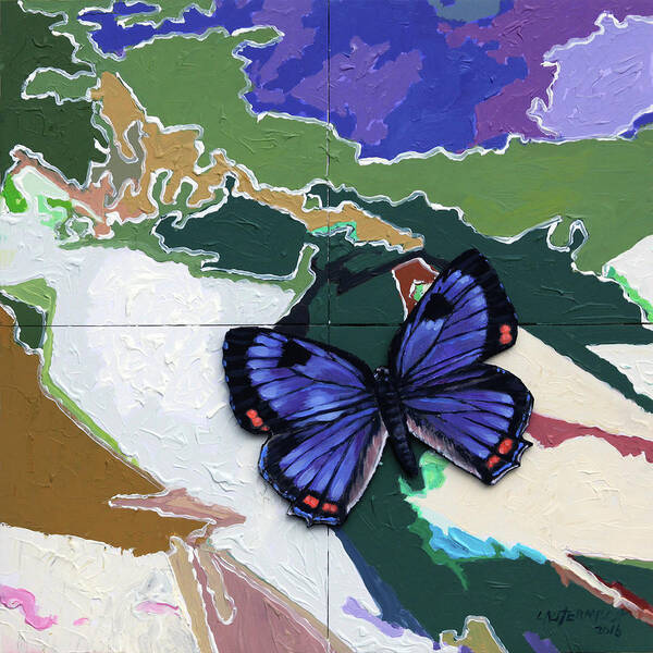 Butterfly Poster featuring the painting Butterfly Over Great Lakes by John Lautermilch