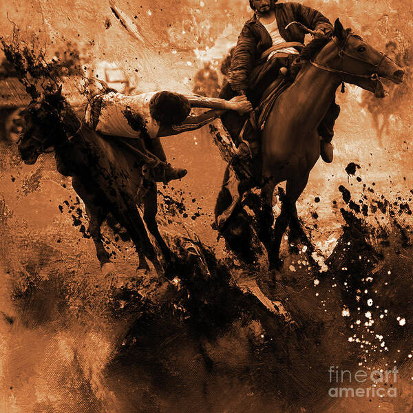 Buzkashi Poster featuring the painting Buzkashi Afghanistan Art by Gull G