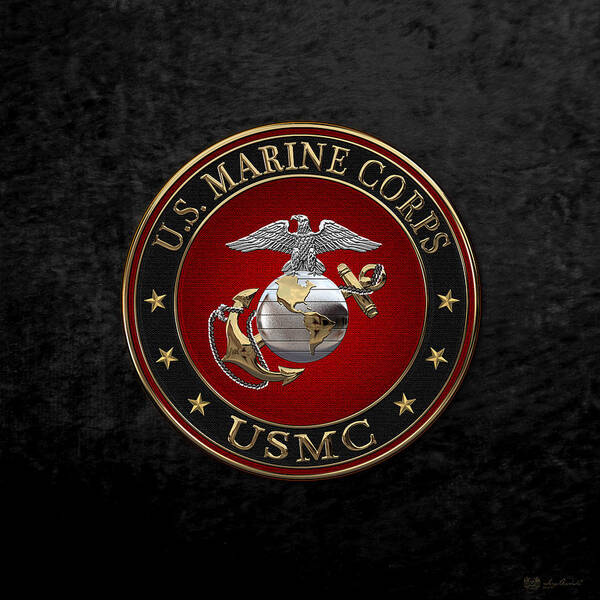 'usmc' Collection By Serge Averbukh Poster featuring the digital art C O and Warrant Officer E G A Special Edition over Black Velvet by Serge Averbukh