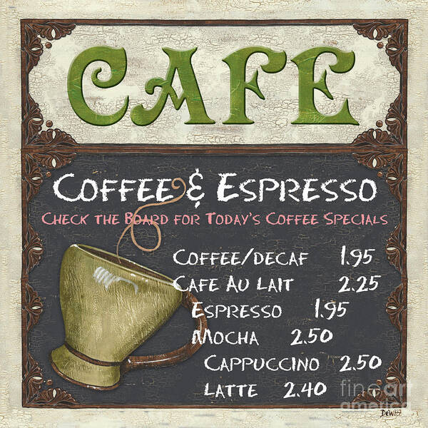 Cafe Poster featuring the painting Cafe Chalkboard by Debbie DeWitt
