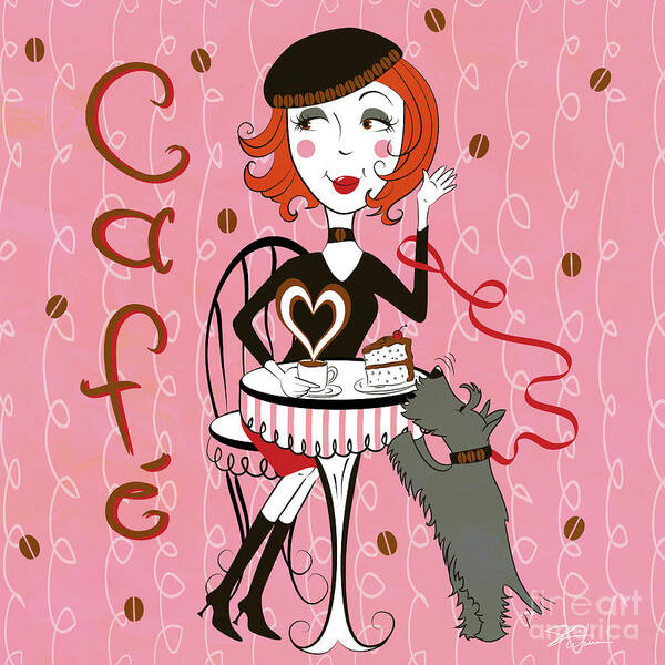 Coffee Poster featuring the digital art Cafe Girl by Shari Warren