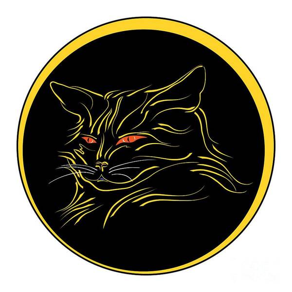 Graphic Cat Poster featuring the digital art Calligraphic Black Cat and Moon by MM Anderson