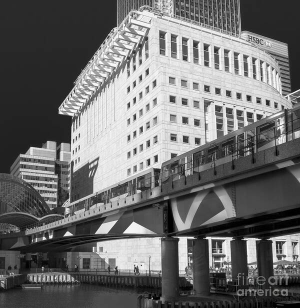 London Poster featuring the photograph Canary Wharf Office Architecture And DLR Train, London, England UK by Philip Preston