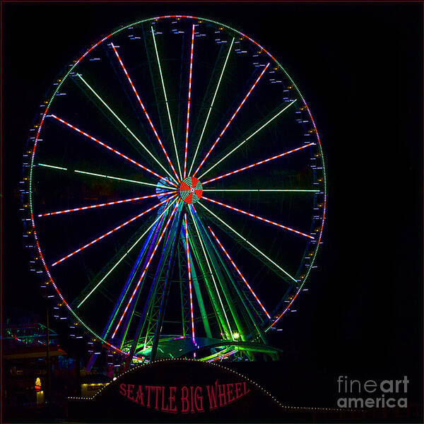 Seattle's Ferris Wheel Decked Out In Candy Cane For Christmas. Poster featuring the photograph Candy Cane Wheel by Sonya Lang