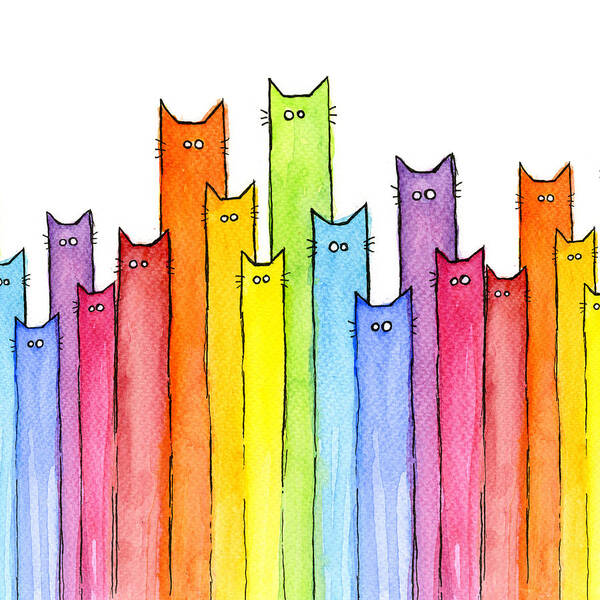 Cats Poster featuring the painting Cat Rainbow Watercolor Pattern by Olga Shvartsur