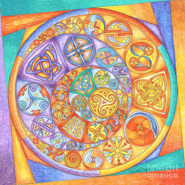 Artoffoxvox Poster featuring the mixed media Celtic Crescents Rainbow by Kristen Fox