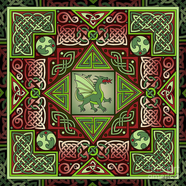 Artoffoxvox Poster featuring the mixed media Celtic Dragon Labyrinth by Kristen Fox