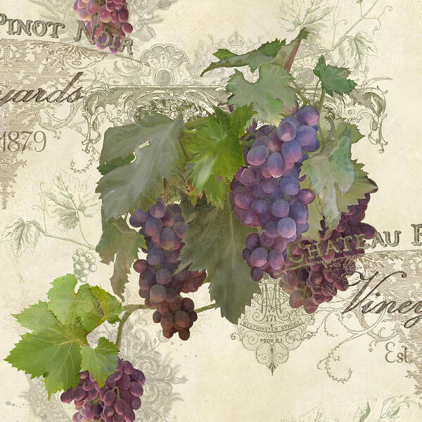 Pinot Noir Poster featuring the tapestry - textile Chateau Pinot Noir Vineyards - Vintage Style by Audrey Jeanne Roberts