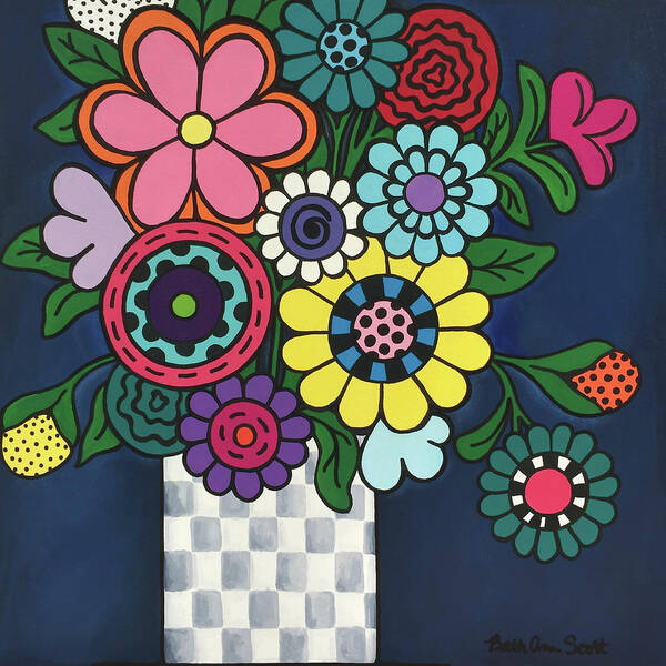 Flowers Poster featuring the painting Checkered Bouquet by Beth Ann Scott