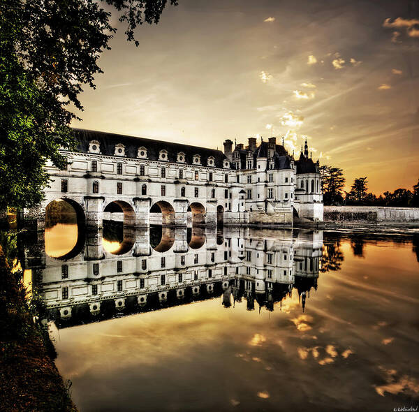 Chateau De Chenonceau Poster featuring the photograph Chenonceau Castle in the twilight - Hard Contrast Version by Weston Westmoreland