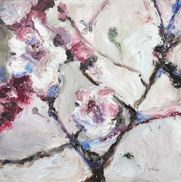 Cherry Poster featuring the painting Cherry Blossoms in Abstraction by Donna Tuten