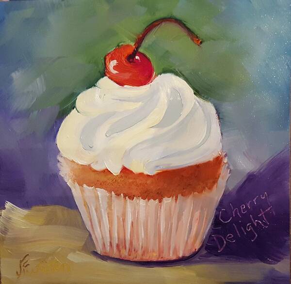 Cherry Delight Cupcake Poster featuring the painting Cherry Delight Cupcake by Judy Fischer Walton