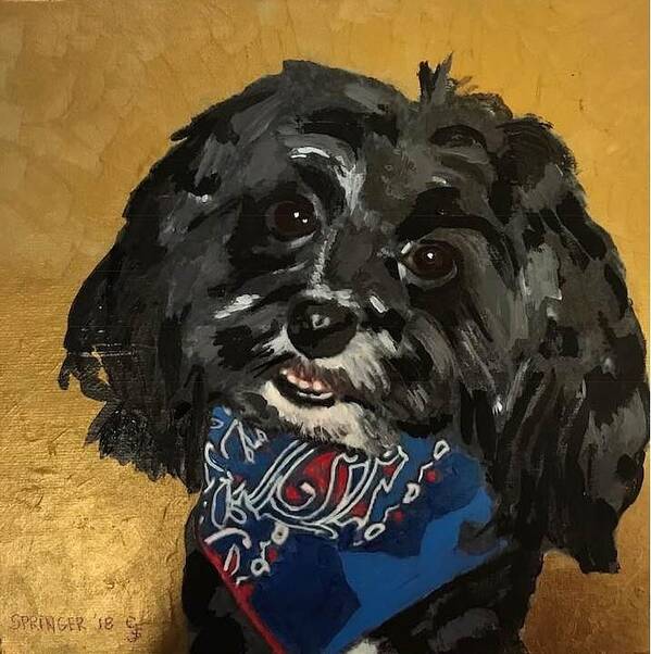 Dog With Bandana Poster featuring the painting Christine's dog by Gary Springer
