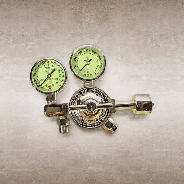 Bottle Poster featuring the photograph Chrome Regulator Gauges by YoPedro
